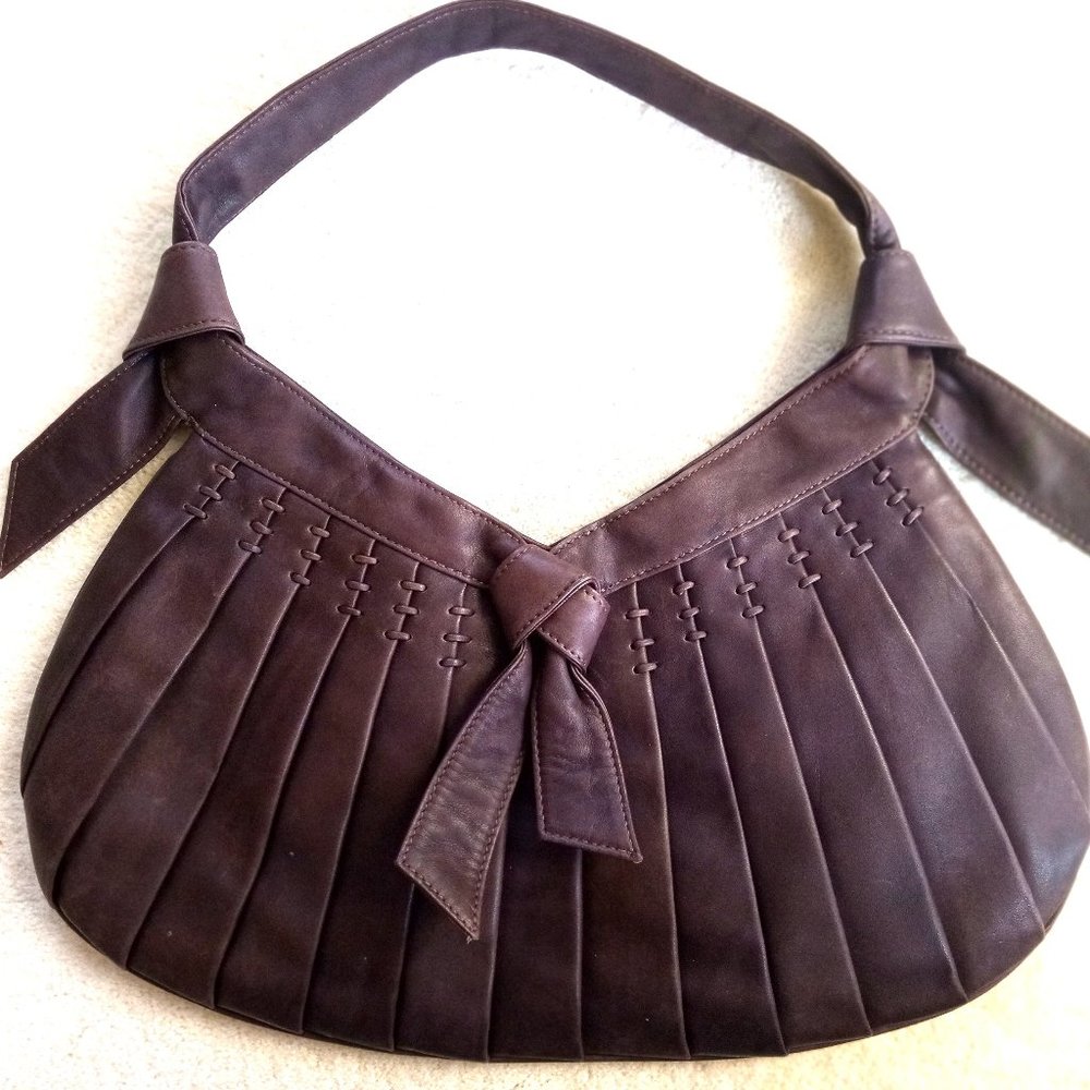 STEPHANIE KELIAN PLEATED LEATHER PURSE with BOW